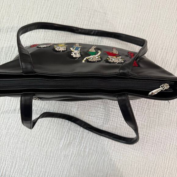 Betty Boop Shoulder Bag Tote Black Embroidered Double Handle Zip Closure - Picture 5 of 16